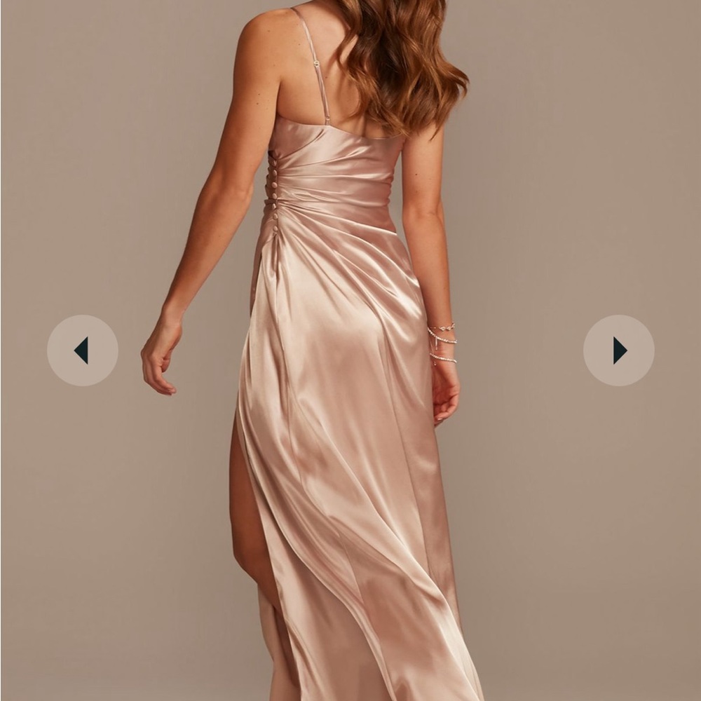 Steel blue charmeuse draped strapped bridesmaid dress - Picture 3 of 3